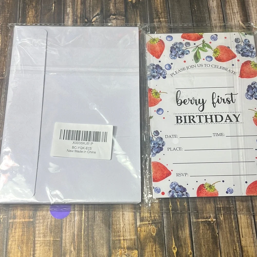 5for$10 Berry 1st Birthday Invitations, 20-Pack Double-sided Strawberry Party